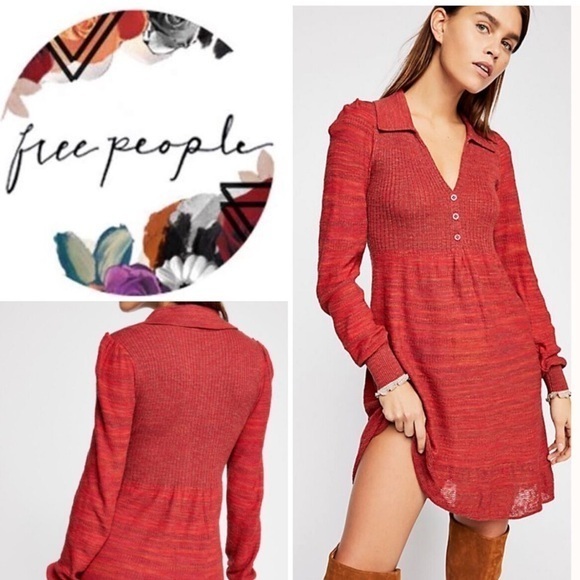 Free People | Anthropologie| Rain Or Shine Women’s Red Knit Mini Dress | Small - Picture 1 of 16